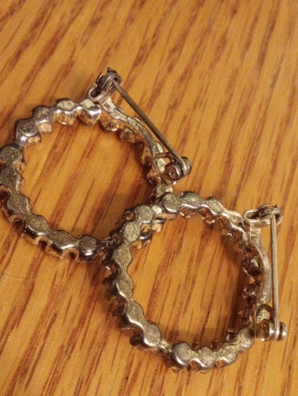 Crystal Circle Brooch Pair - Clear Crystals on Gold Tone - Picture 3 of 5